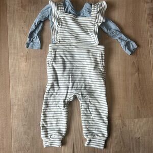 2 Piece Little Sleepies Ruffle Overalls and Matching Body Suit